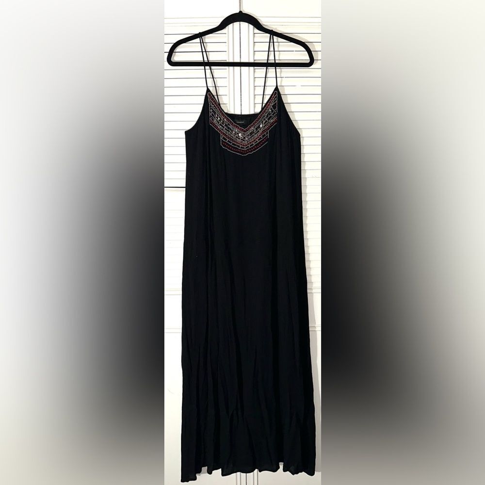 Atmosphere Dress Black Boho‎ Beaded Crinkle Maxi Size 10